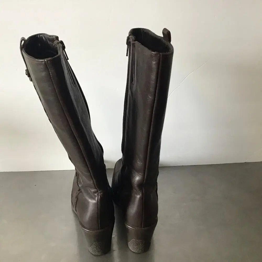 Aquatalia Brown Leather Boots Wedge Heel Boho Classic 8.5